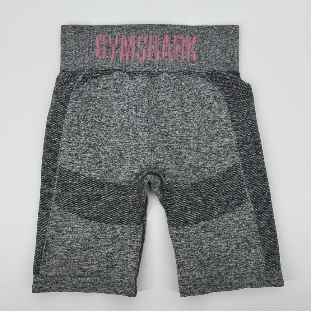 Gymshark Gray Black Seamless Bike Shorts with Pink Logo
